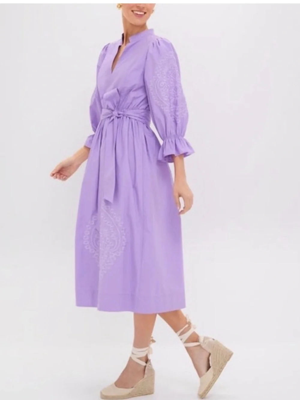 HYACINTH HOUSE Embroidery Dowling Midi Dress Lavender Size Medium NWT - Picture 7 of 7